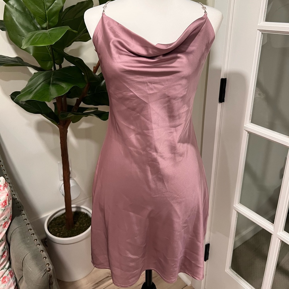 BNWT pink Garage mini slip dress with rhinestone straps size medium